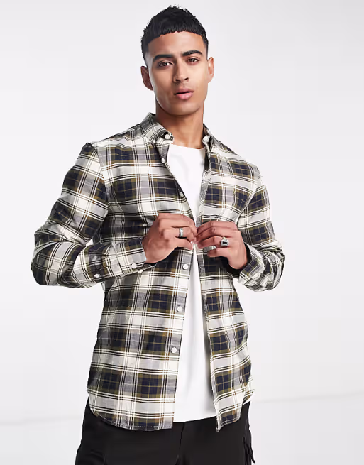 Farah Checkered Brewer Slim Fit Shirt - Khaki