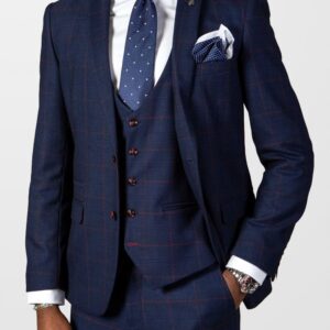 Marc Darcy Edinson Navy/Wine 3 Piece Suit
