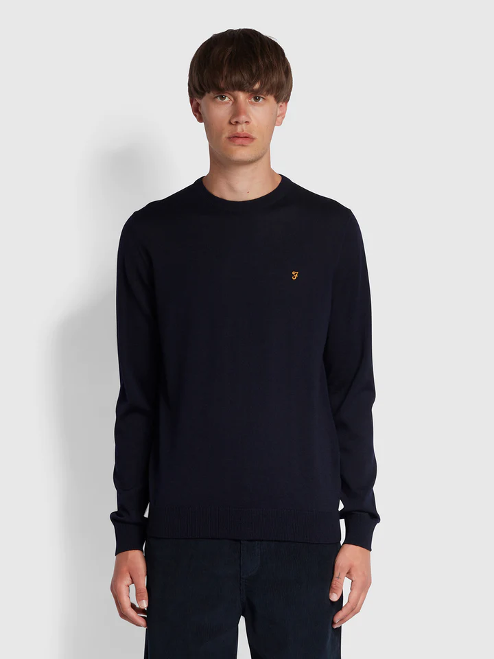 Farah Mullen Merino Crew Neck - Navy