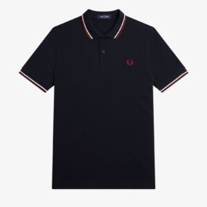 Fred Perry M3600 Twin Tipped Polo - Navy/Snow White/Burnt Red