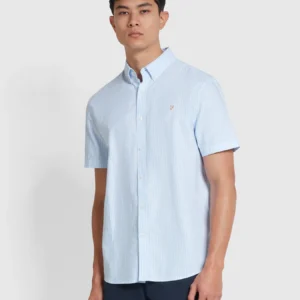 Farah Brewer Striped SS Shirt - Sky Blue