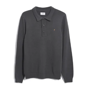Farah Hamlet Knitted LS Polo - Charcoal