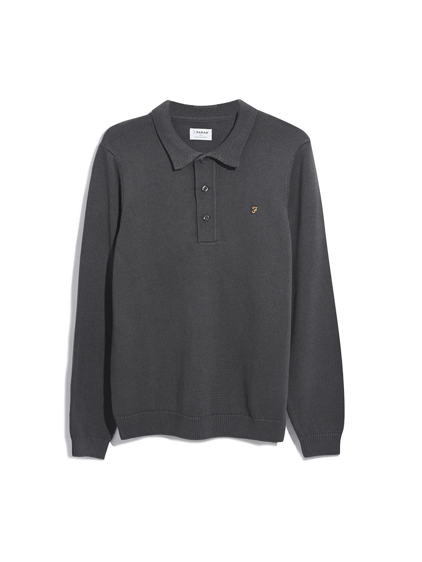 Farah Hamlet Knitted LS Polo - Charcoal