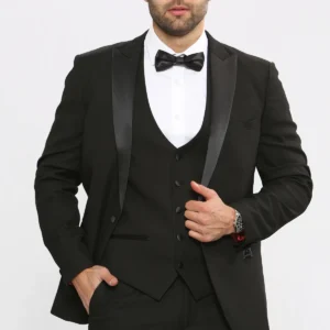 Marc Darcy Dalton Tuxedo Diamond Lapel 3 Piece Suit - Black