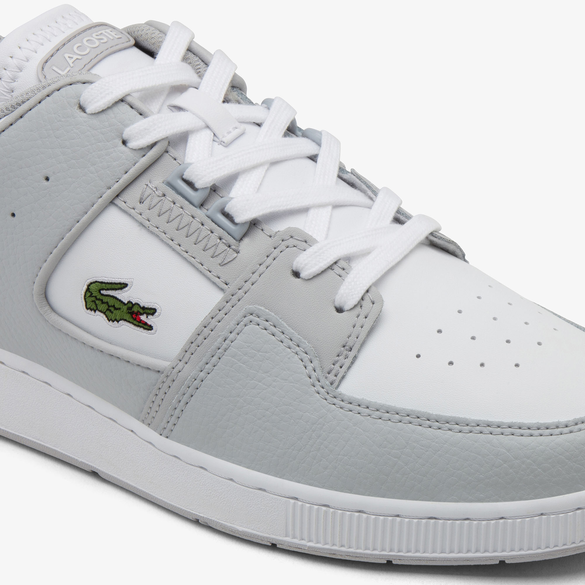 Lacoste Court Cage Leather Trainers - Grey/White - Image 4