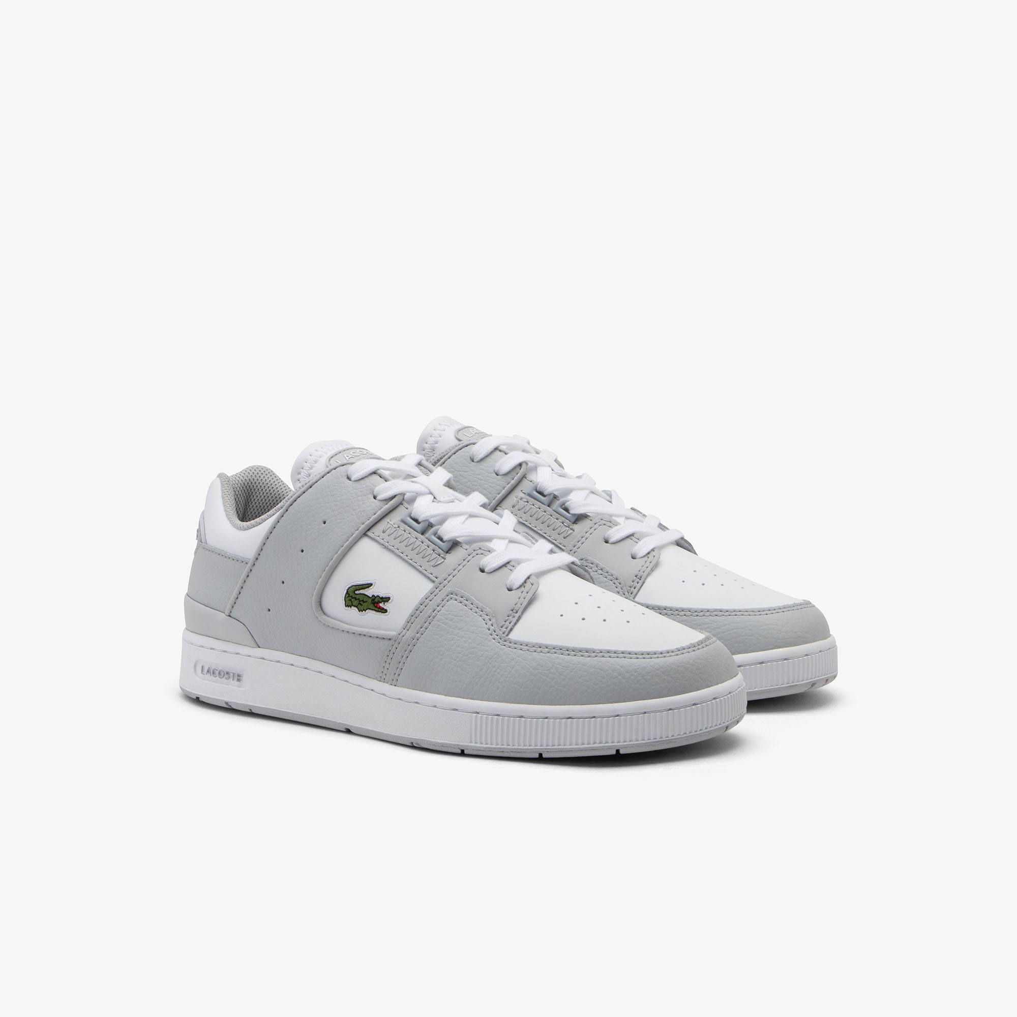 Lacoste Court Cage Leather Trainers - Grey/White - Image 2