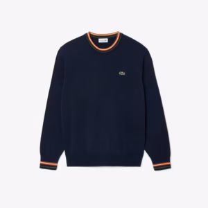 Lacoste AH5158 Stripe Neck Jumper - Navy/Brown