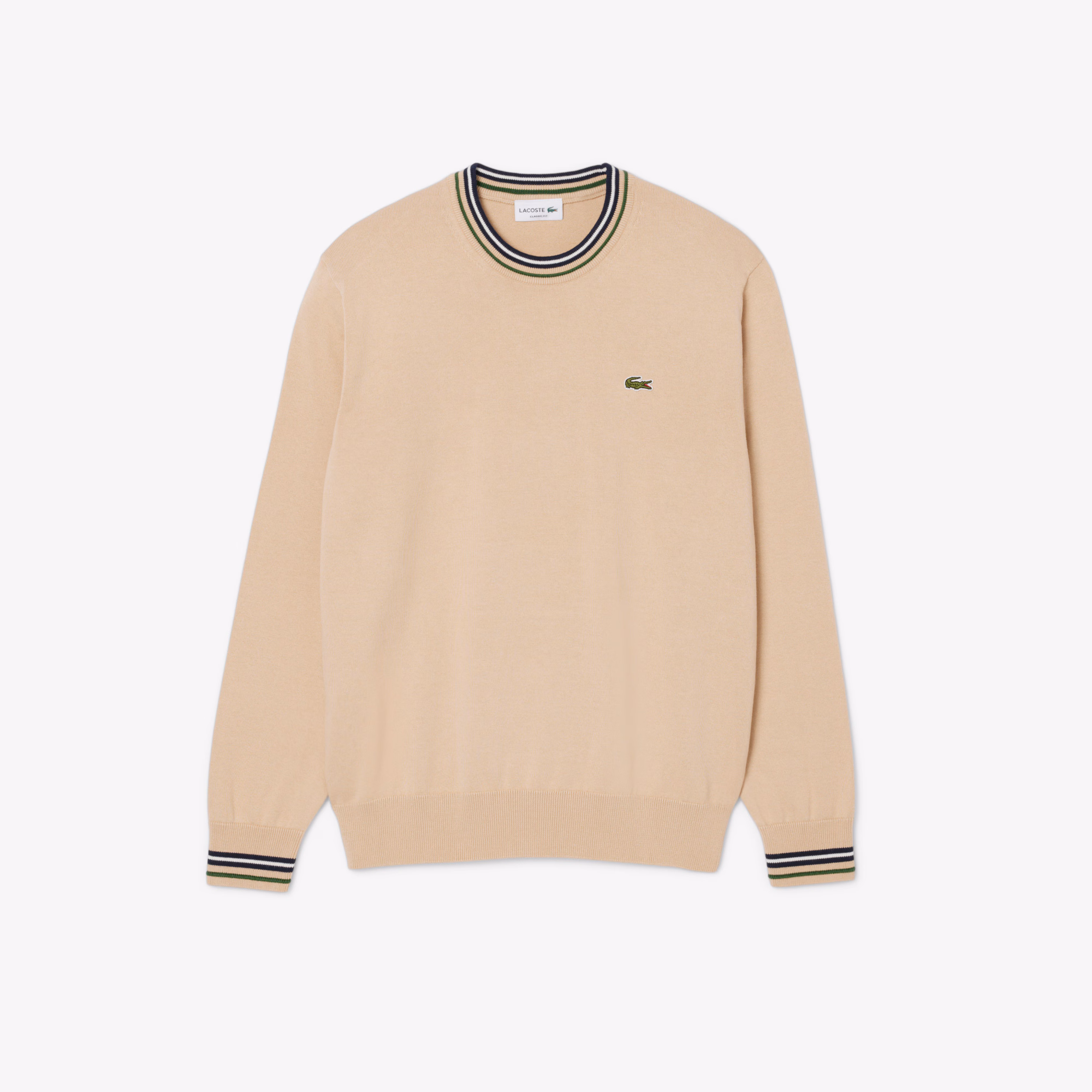 Lacoste AH5158 Stripe Neck Jumper - Beige/Navy