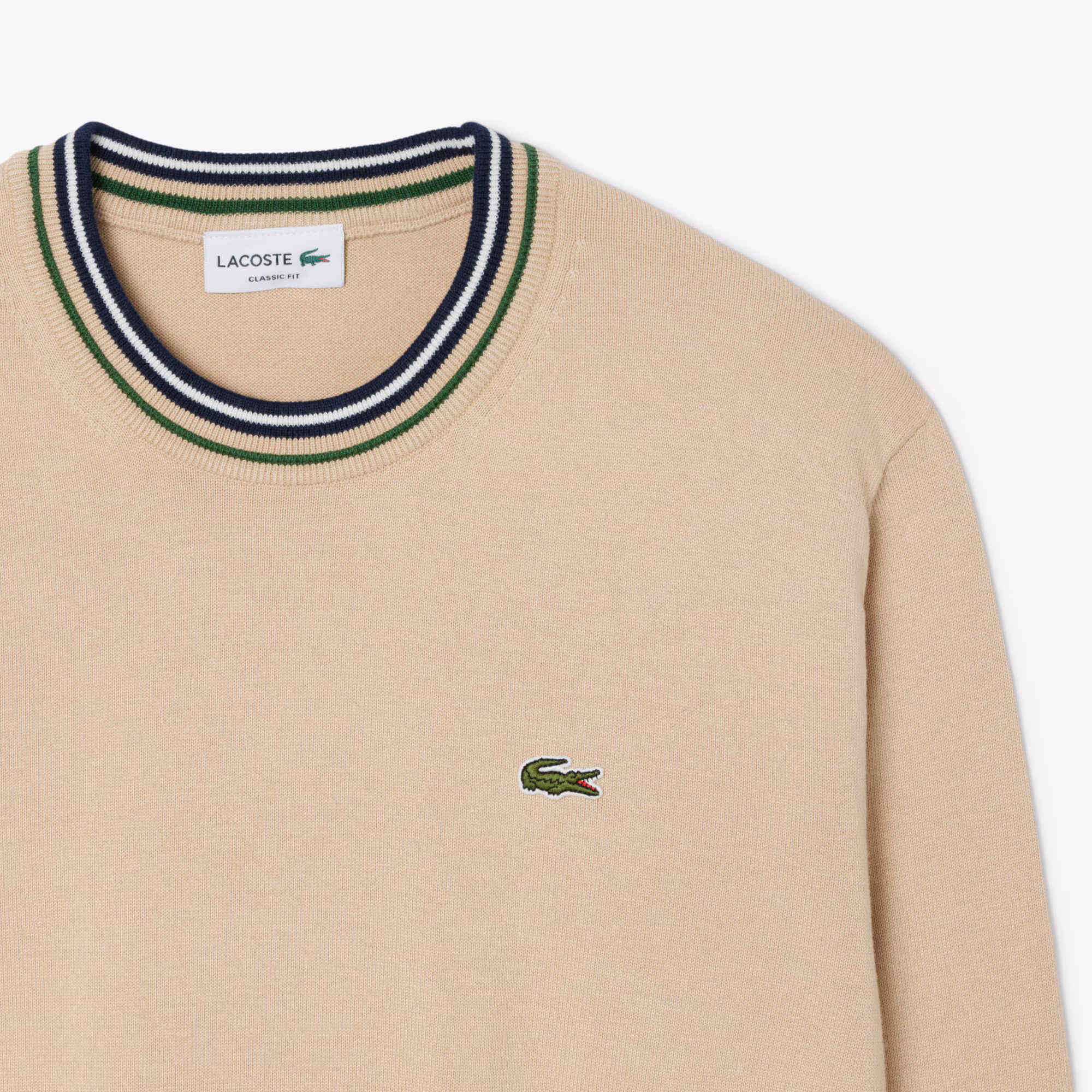 Lacoste AH5158 Stripe Neck Jumper - Beige/Navy - Image 3